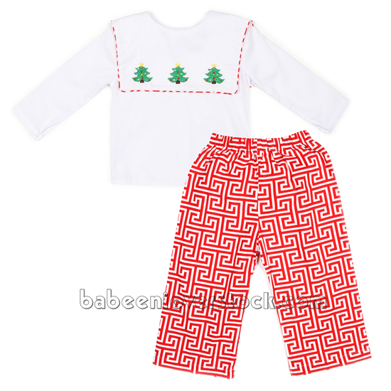 Christmas tree hand embroidered long set for boy - BB1317